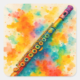 Levendige Waterverf fluit Vierkante Sticker