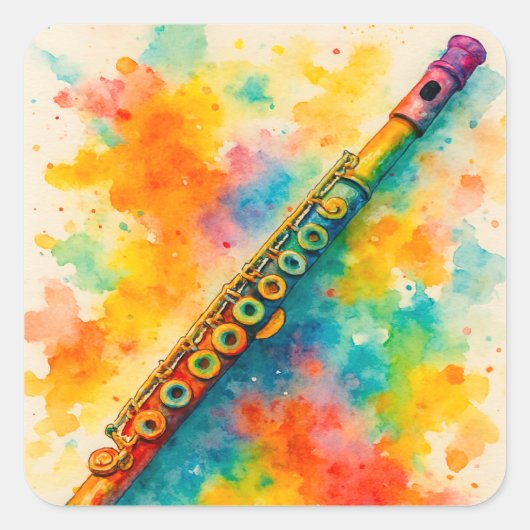 Levendige Waterverf fluit Vierkante Sticker (Voorkant)