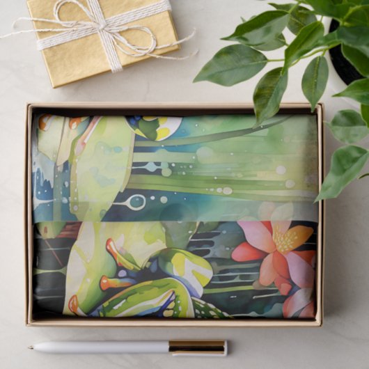 Levendige Waterverf Frog Tissuepapier (Geschenk)