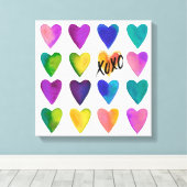Levendige Waterverf Harten met XOXO Canvas Afdruk (Insitu (Houten vloer))
