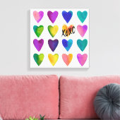 Levendige Waterverf Harten met XOXO Canvas Afdruk (Insitu (Woonkamer))
