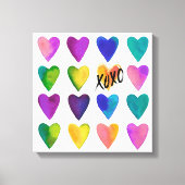Levendige Waterverf Harten met XOXO Canvas Afdruk (Voorkant)