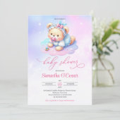 Levendige waterverf heet roze paarse baby beer mei kaart (Staand voorkant)