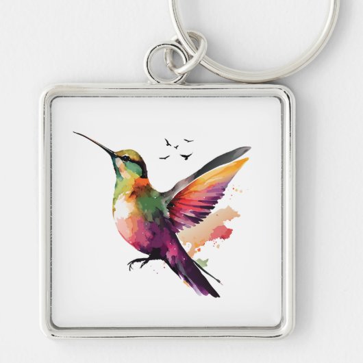 Levendige Waterverf Hummingbird Illustratie Sleutelhanger (Voorkant)