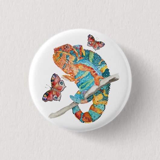 Levendige Waterverf Kameleon Ronde Button 3,2 Cm (Voorkant)