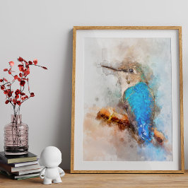 Levendige Waterverf Kolibrie Vogel op een tak Foto Afdruk
