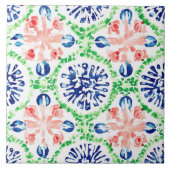 Levendige Waterverf Koraal Blauw Groen Patroon Tegeltje (Voorkant)