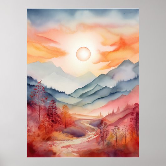 Levendige Waterverf Landschap Fine Art Poster Prin (Voorkant)