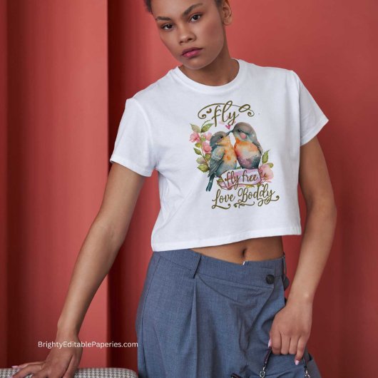 Levendige Waterverf Lovebirds Vlieg Gratis, Liefde T-shirt