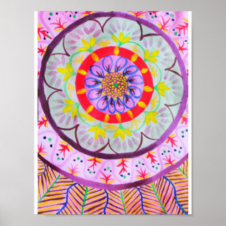Levendige waterverf mandala-design met etnische af poster