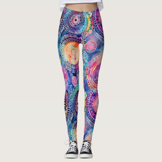Levendige Waterverf Mandala Leggings (Voorkant)