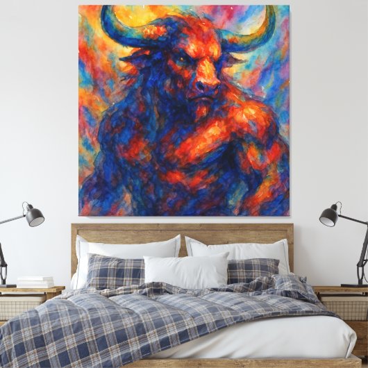 Levendige Waterverf Minotaur Canvas Afdruk (Insitu (Slaapkamer))