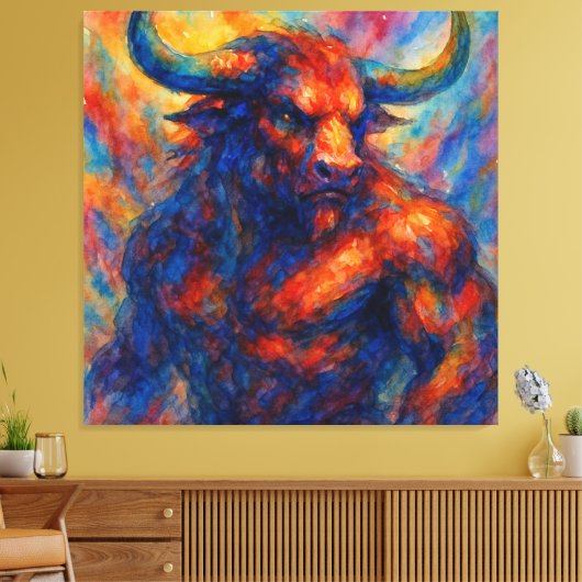 Levendige Waterverf Minotaur Canvas Afdruk (Insitu (Woonkamer))