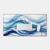 Levendige Waterverf Oceaan Golven Abstract Bureaumat (Keyboard & Muis)