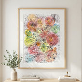 Levendige waterverf Ombre bloemige Doodle-kunst Poster