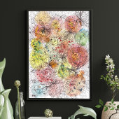 Levendige waterverf Ombre bloemige Doodle-kunst Poster