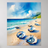 Levendige Waterverf Oyster Seashell Beach Poster (Voorkant)