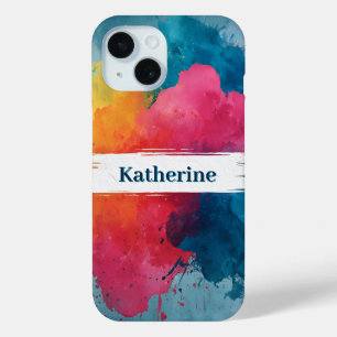 Levendige Waterverf Paint Splash met aangepaste na iPhone 15 Case