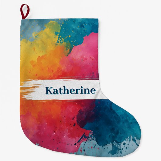 Levendige Waterverf Paint Splash met aangepaste na Grote Kerstsok (Voorkant)