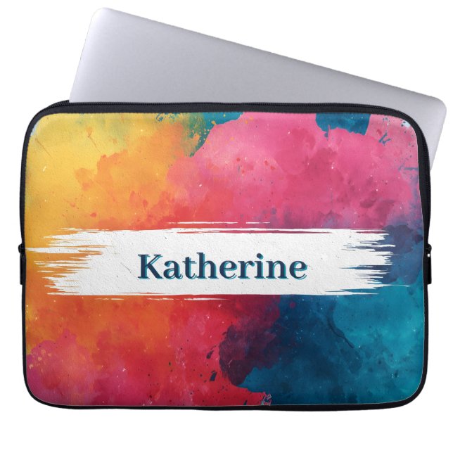 Levendige Waterverf Paint Splash met aangepaste na Laptop Sleeve (Voorkant)