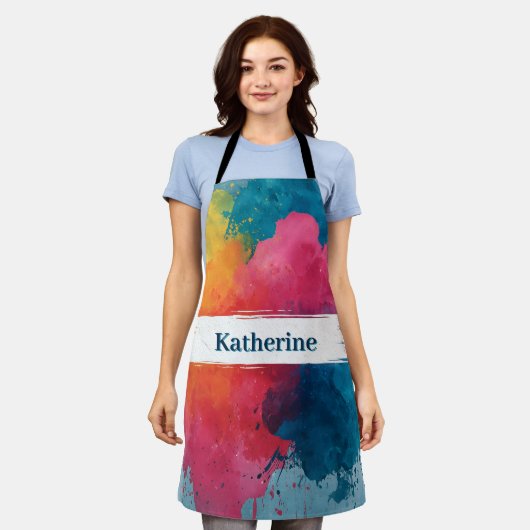 Levendige Waterverf Paint Splash met aangepaste na Schort (Gedragen)