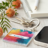 Levendige Waterverf Paint Splash met aangepaste na Sleutelhanger (Voorkant Rechts)