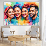 Levendige Waterverf Portret Lachende Gezichten Muu Poster<br><div class="desc">Verlicht uw ruimte met dit levendige waterverf poster. Met vier lachende gezichten omringd door vloeiende waterverf spatten,  combineert dit kunstwerk moderne portretten met kunstzinnige kleurspoelingen. Een levendig en opbeurend stuk,  het is perfect voor woonkamers,  kantoren,  studio's of overal waar een uitbarsting van positiviteit en stijl nodig is.</div>