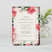 Levendige Waterverf Rood & Blush Bloemen Bruiloft Kaart (Staand voorkant)