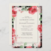 Levendige Waterverf Rood & Blush Bloemen Bruiloft Kaart (Voorkant / Achterkant)