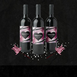 Levendige Waterverf Roze bruiloft Wijn Etiket