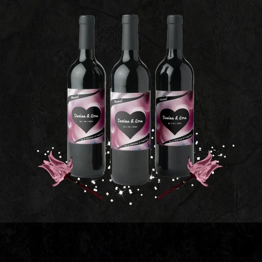 Levendige Waterverf Roze bruiloft Wijn Etiket