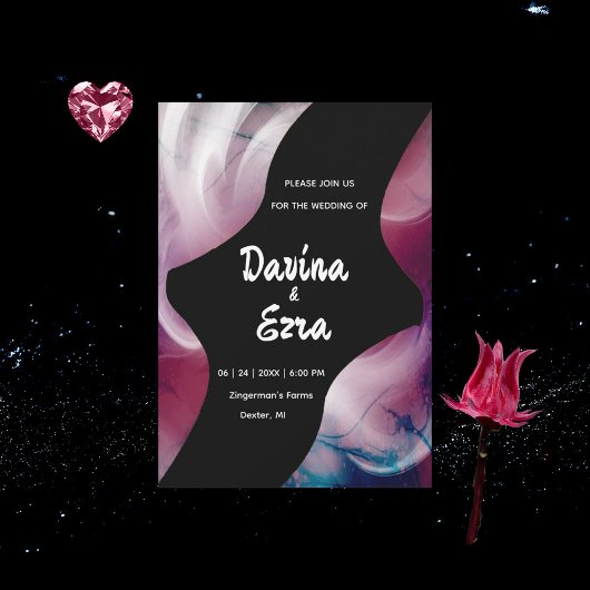 Levendige Waterverf Roze Huwelijksuitnodiging Kaart