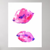 Levendige Waterverf Roze Lippen Abstracte Mode Kun Poster (Voorkant)