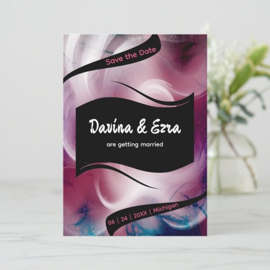 Levendige Waterverf Roze Save The Date (Staand voorkant)