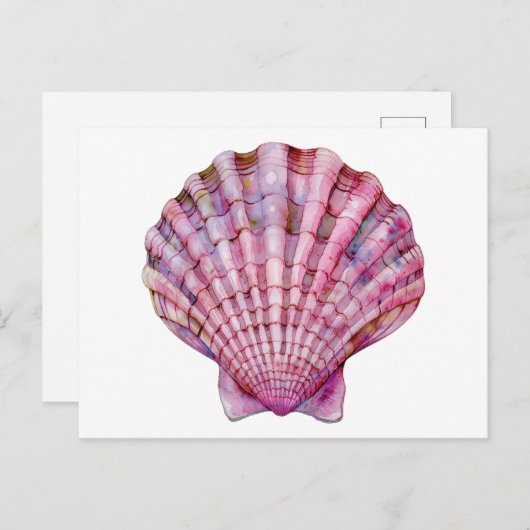 Levendige waterverf roze zeeschelp illustratie briefkaart (Voorkant / Achterkant)