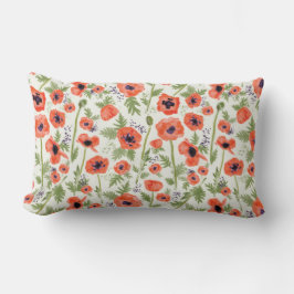 Levendige Waterverf Sinaasappel Poppies bloemmotie Kussen