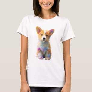 Levendige Waterverf Spat Corgi Puppy Vrouwen T-shirt