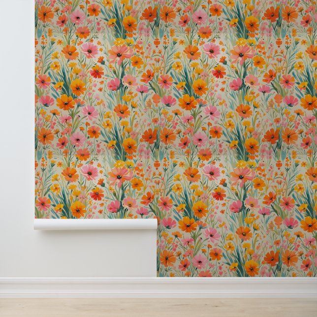 Levendige Waterverf Spring Floral Peel en Stick Behang (Applicatie)