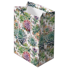 Levendige Waterverf Succulenten Roze & Mint Medium Cadeauzakje