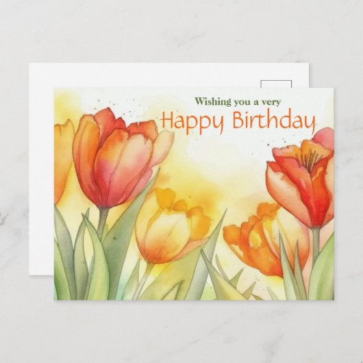 Levendige Waterverf Tulp Gelukkige Verjaardag  Briefkaart (Voorkant / Achterkant)