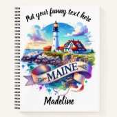 Levendige waterverf van de vuurtoren van Maine Notitieboek (Voorkant)