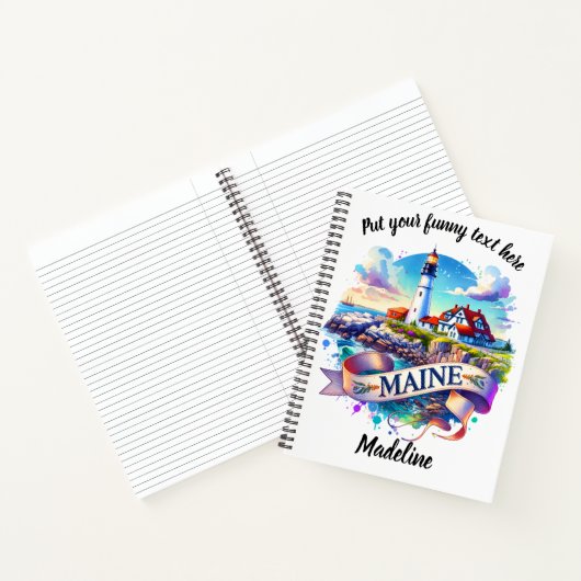 Levendige waterverf van de vuurtoren van Maine Notitieboek (Binnen)