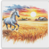 Levendige Waterverf van een paard dat bij zonsonde Sticker (Voorkant)