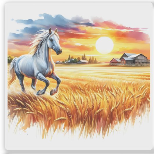 Levendige Waterverf van een paard dat bij zonsonde Sticker (Voorkant)