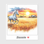 Levendige Waterverf van een paard dat bij zonsonde Sticker (Vel)