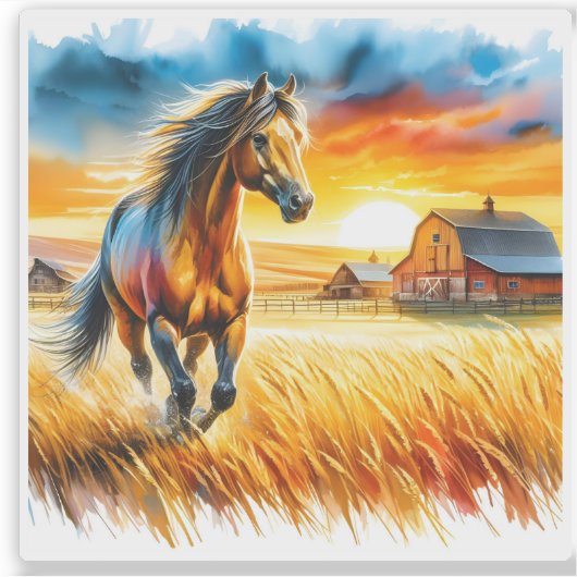 Levendige Waterverf van een paard dat loopt bij zo Sticker (Voorkant)