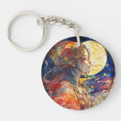 Levendige Waterverf van Girl en Moon AcrylSleutelh Sleutelhanger (Voorkant)