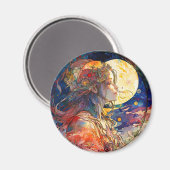 Levendige Waterverf van Girl & Moon Magnet (Voorkant / Achterkant)
