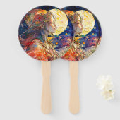 Levendige Waterverf van meisje en motorboor Handwaaier (Voorkant en achterkant)