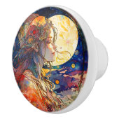 Levendige Waterverf van Meisje & Maan Keramische k Knop (Rechts)